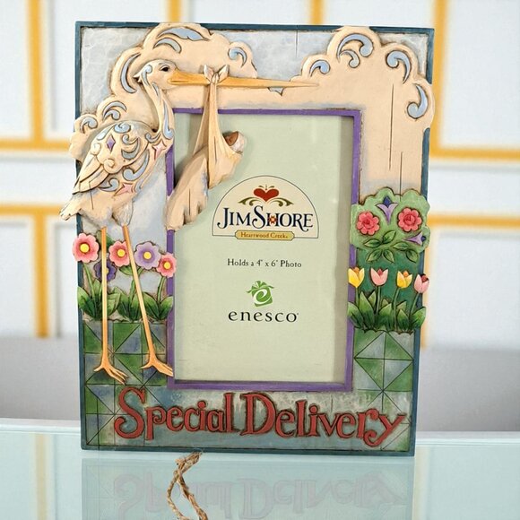 Jim Shore "Special Delivery" Frame 9” Stork Baby Picture 4" x 6" photo - Picture 3 of 12
